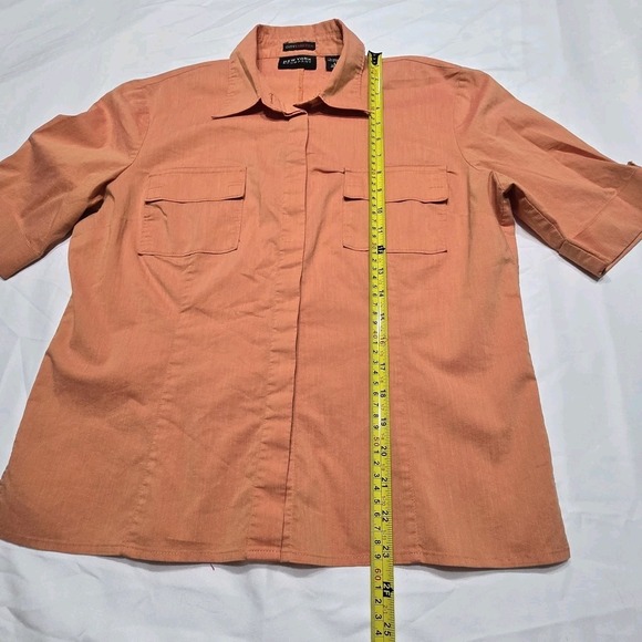 New York & Company (NY&C) Womens Size L Button Top Blouse Short Sleeve in Orange - Picture 8 of 12